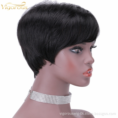 Wholesale private label short glueless cheap inch bob pixie cut brazilian straight black 100% real human hair wig black women